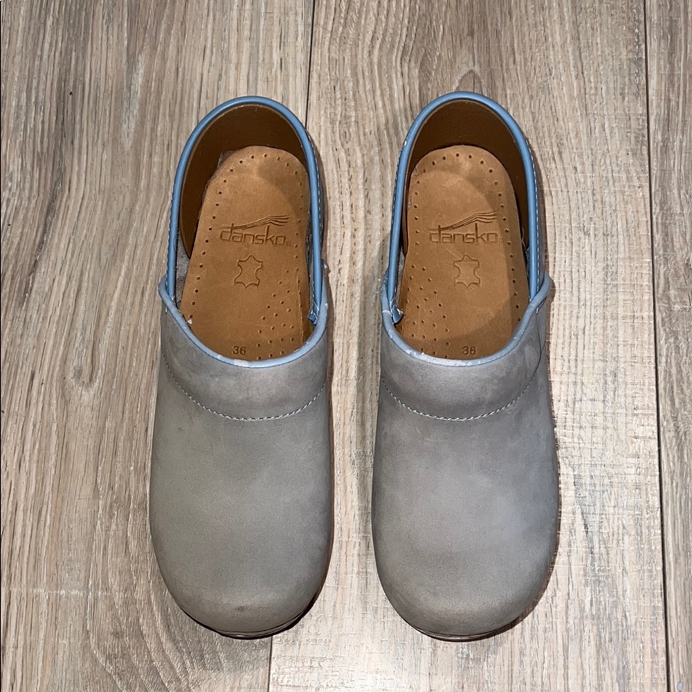Dansko light blue clogs